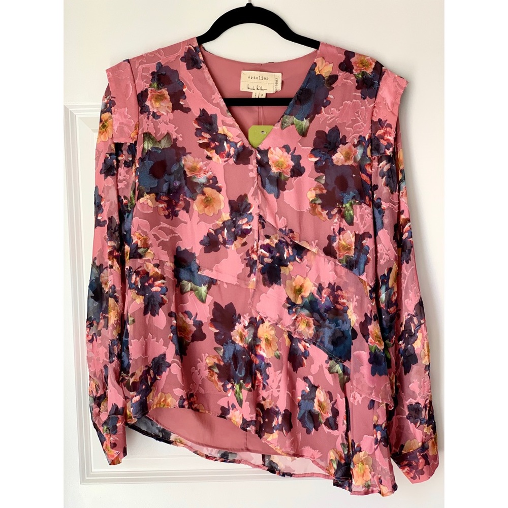 NICOLE MILLER • Floral Ruffle Silk Blouse